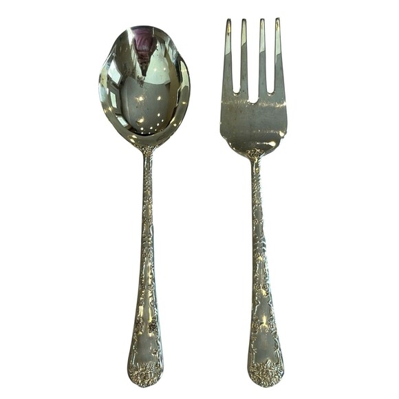 WM Roger Enchanted Rose Vintage Silverplate by Intl Silver Serving Fork Spoon - Picture 1 of 5